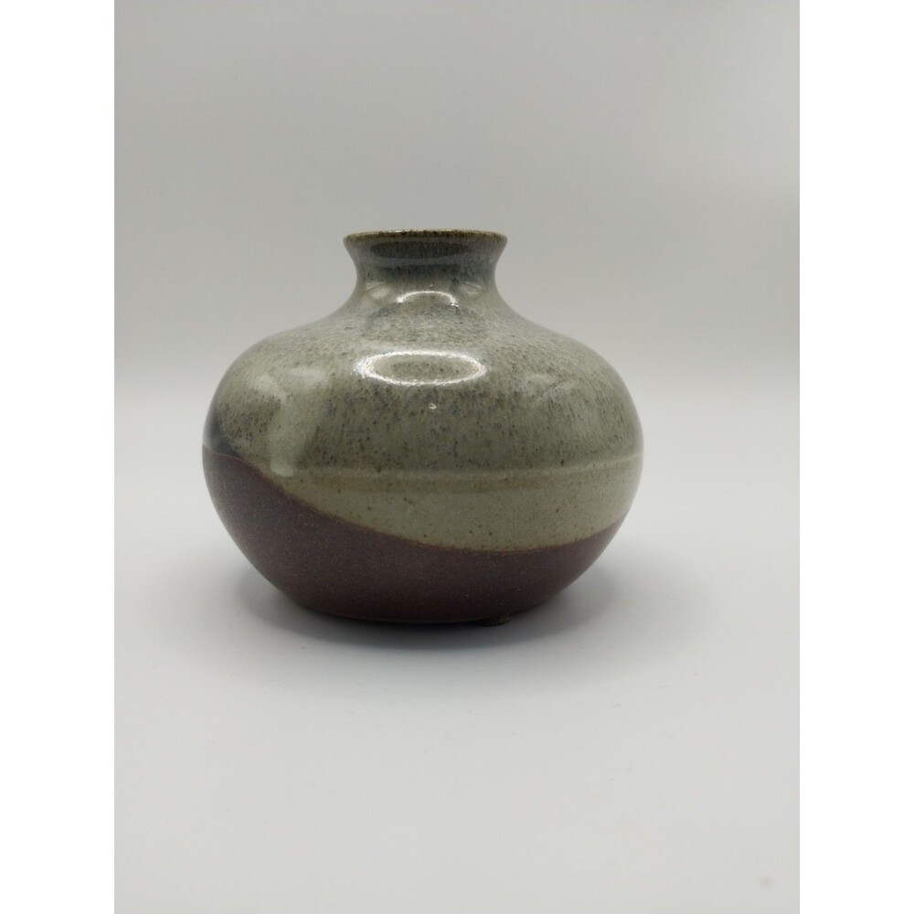 Vintage Pottery Craft USA Small Ceramic Vase Two Tone Gray Plum Glaze Signed